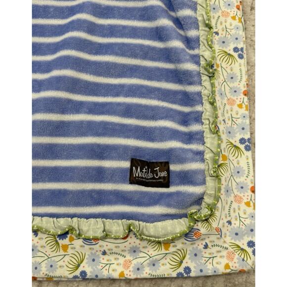 Matilda Jane Truth Or Dare Blanket HTF Blue Striped Ruffle Floral Trim Nov 2016 - Picture 1 of 8